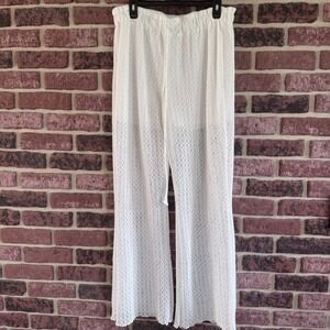 rue+ Plus 1X White Mesh Crochet Wide Leg Pants Beach Coverup Boho Festival Coast